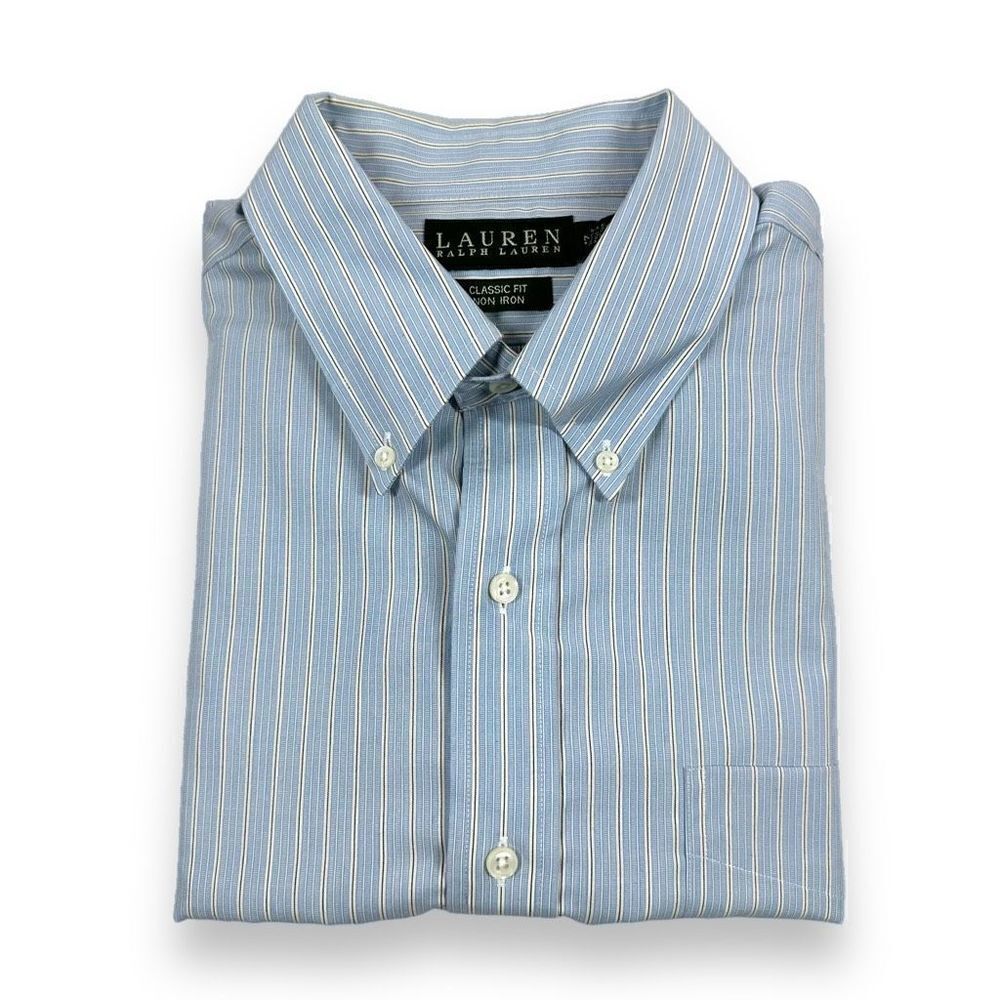 Lauren Ralph‎ Lauren Dress Shirt 17 34/35 Blue Pinstripe Long Sleeve Button Down